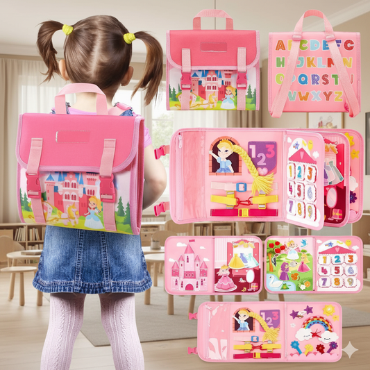 Montessori Busy Board Backpack – Sensory & Life Skills Learning Toy