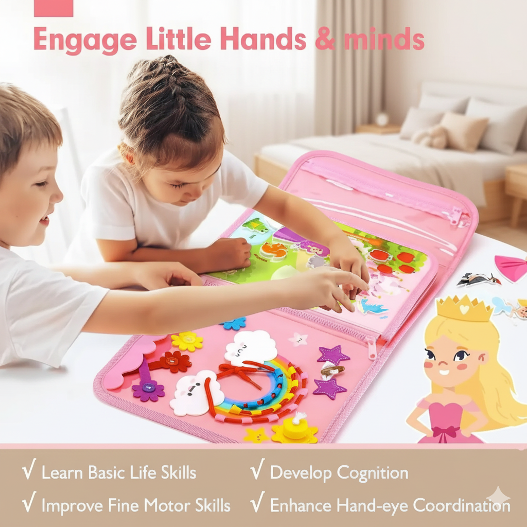 Montessori Busy Board Backpack – Sensory & Life Skills Learning Toy