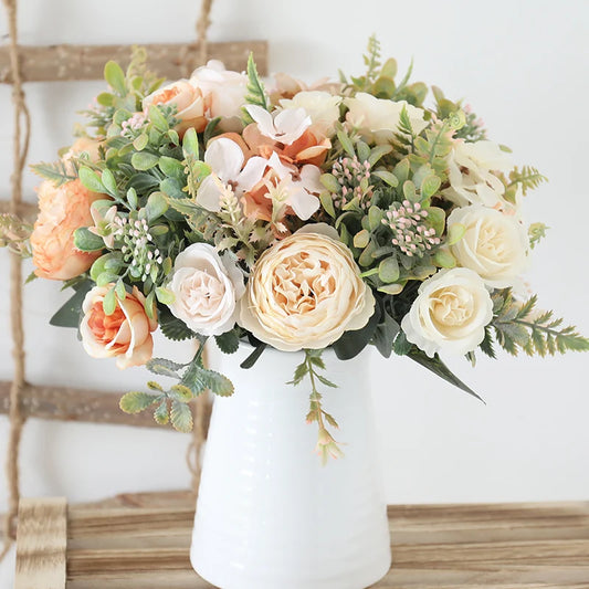 Neutral Tones Silk Roses Artificial Floral Arrangement