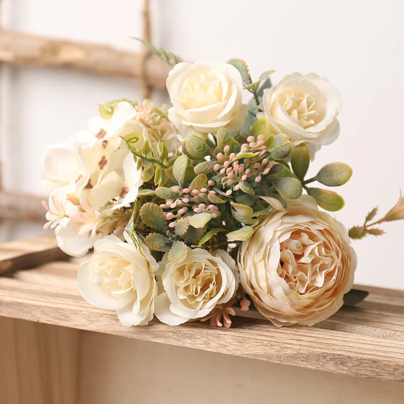 Neutral Tones Silk Roses Artificial Floral Arrangement