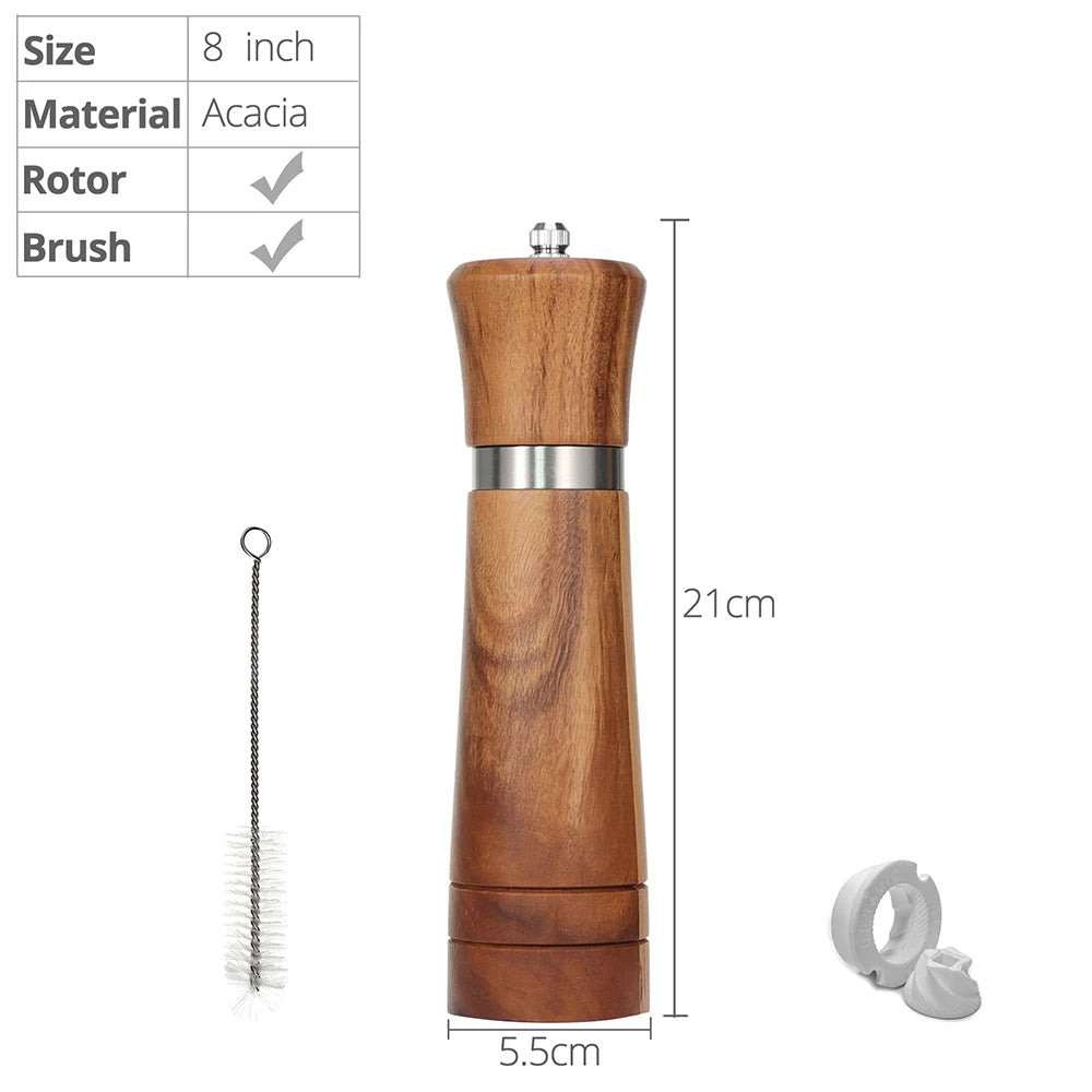 Wooden Salt and Pepper Grinder Mill Set – With Spare Ceramic Core and Cleaning Brush