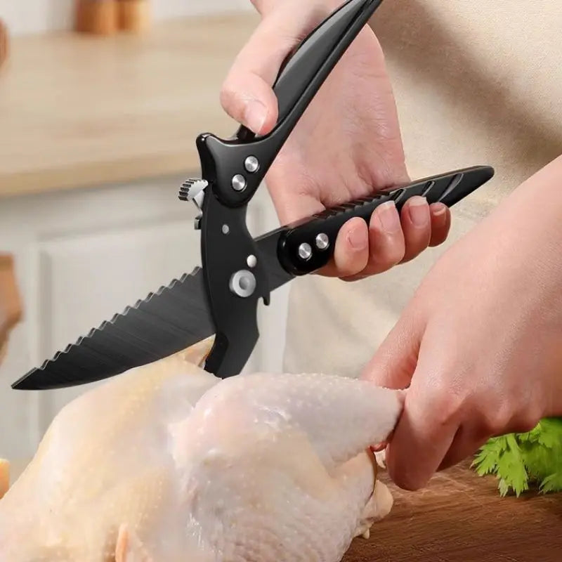 Black Titanium Stainless Steel Kitchen Scissors – Heavy-Duty Poultry Bone Shears