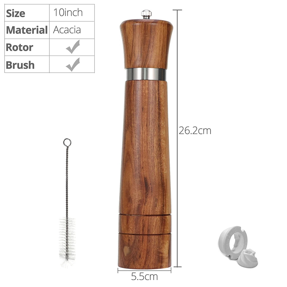 Wooden Salt and Pepper Grinder Mill Set – With Spare Ceramic Core and Cleaning Brush
