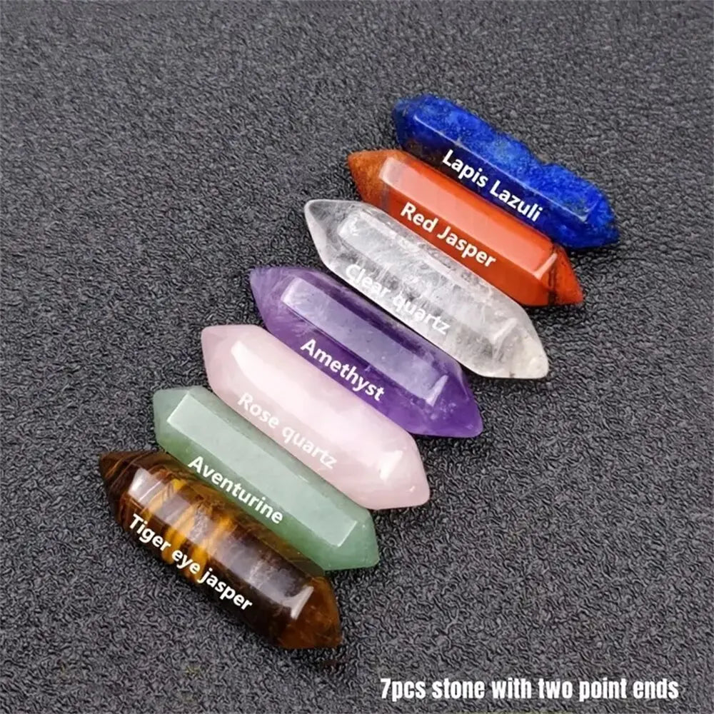 14PCS Quartz Crystal Chakra Healing Stones Set – Rose Quartz and Hexagon Gems for Meditation and Décor