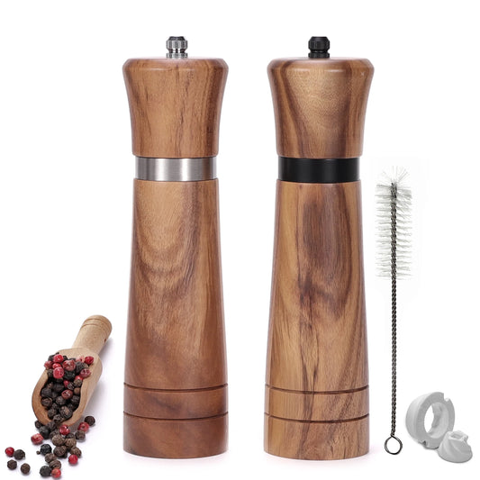 Wooden Salt and Pepper Grinder Mill Set – With Spare Ceramic Core and Cleaning Brush