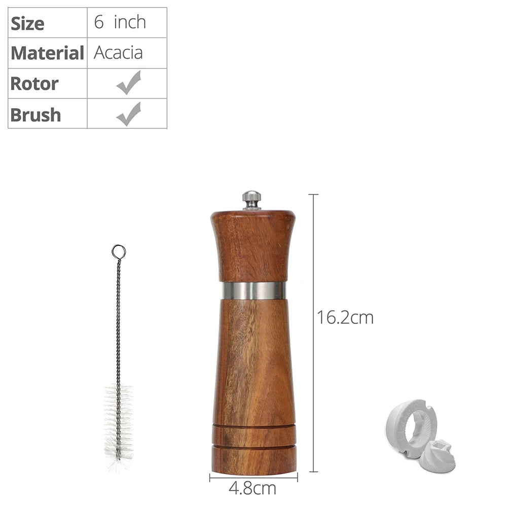 Wooden Salt and Pepper Grinder Mill Set – With Spare Ceramic Core and Cleaning Brush