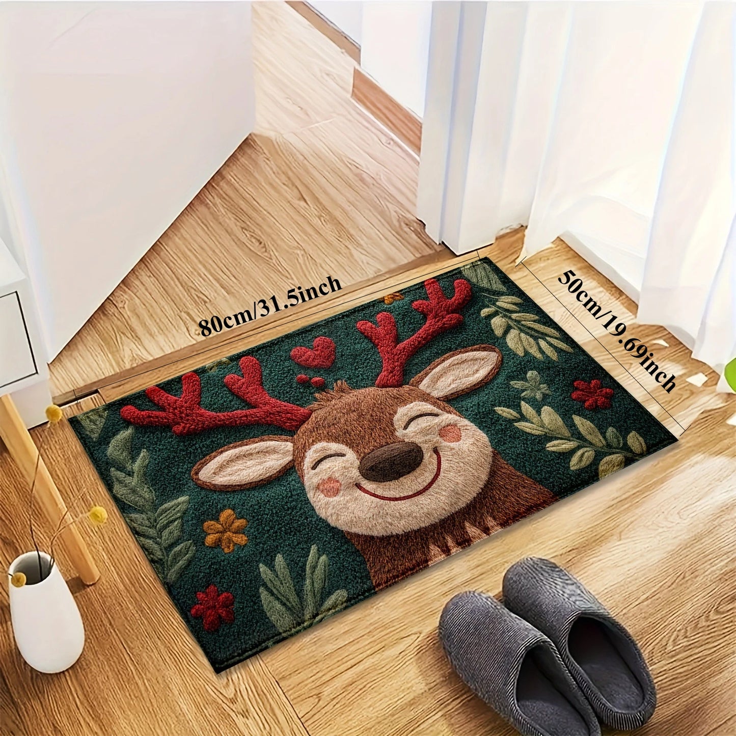 Cute Christmas Deer Microfiber Rug for Bathroom and Bedroom