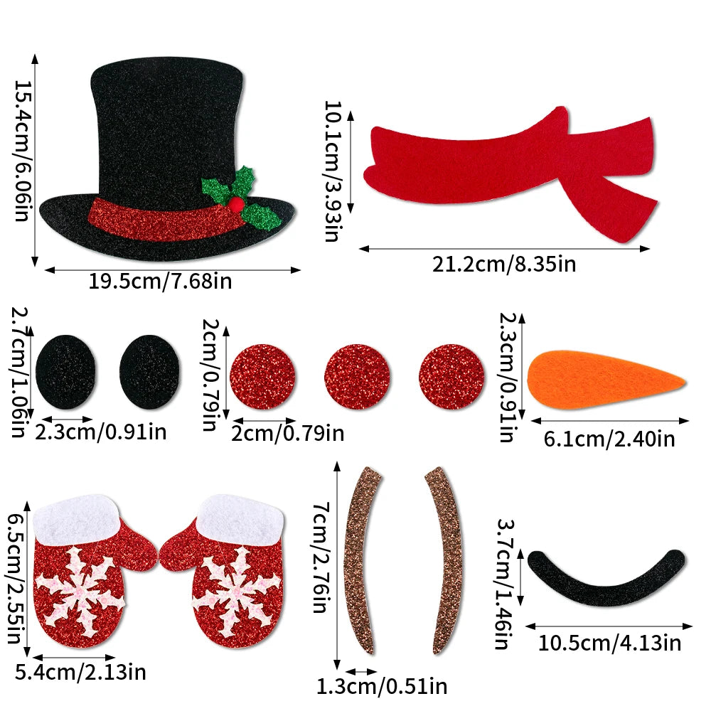 Christmas Felt Door and Window Stickers with Santa and Snowman