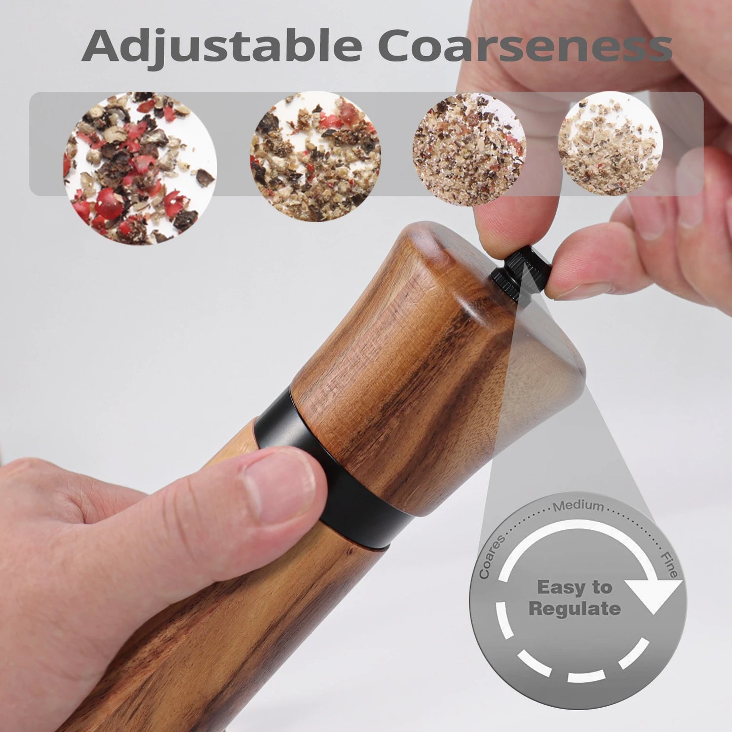 Wooden Salt and Pepper Grinder Mill Set – With Spare Ceramic Core and Cleaning Brush