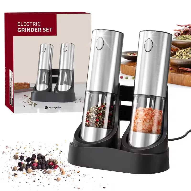 2PCS Electric Salt and Pepper Grinder Set – 190ML USB Rechargeable with Adjustable Coarseness
