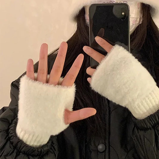 Women’s Soft Winter Fingerless Knit Gloves – Plush Warm Wrist Mittens