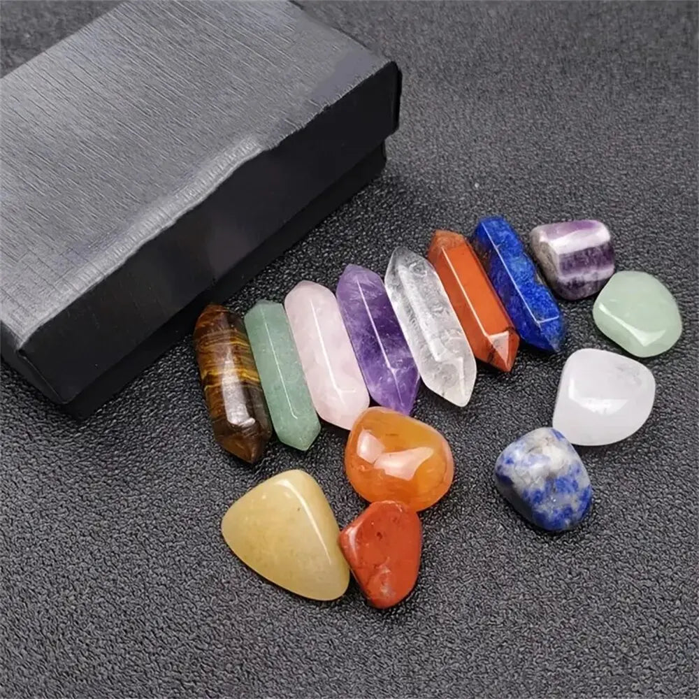 14PCS Quartz Crystal Chakra Healing Stones Set – Rose Quartz and Hexagon Gems for Meditation and Décor
