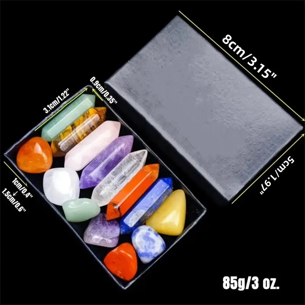 14PCS Quartz Crystal Chakra Healing Stones Set – Rose Quartz and Hexagon Gems for Meditation and Décor