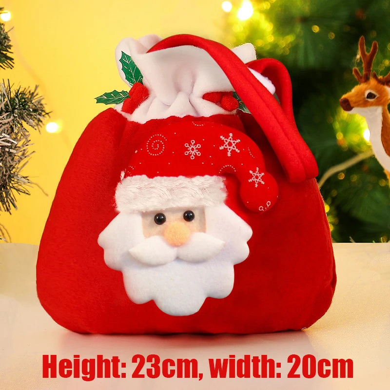 4PCS Christmas Flannel Drawstring Gift Bags with Santa
