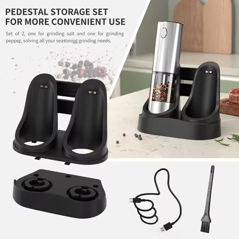 2PCS Electric Salt and Pepper Grinder Set – 190ML USB Rechargeable with Adjustable Coarseness