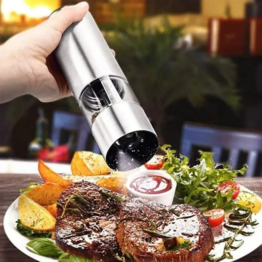 Stainless Steel Electric Pepper and Salt Grinder – Adjustable Coarseness for Kitchen and BBQ