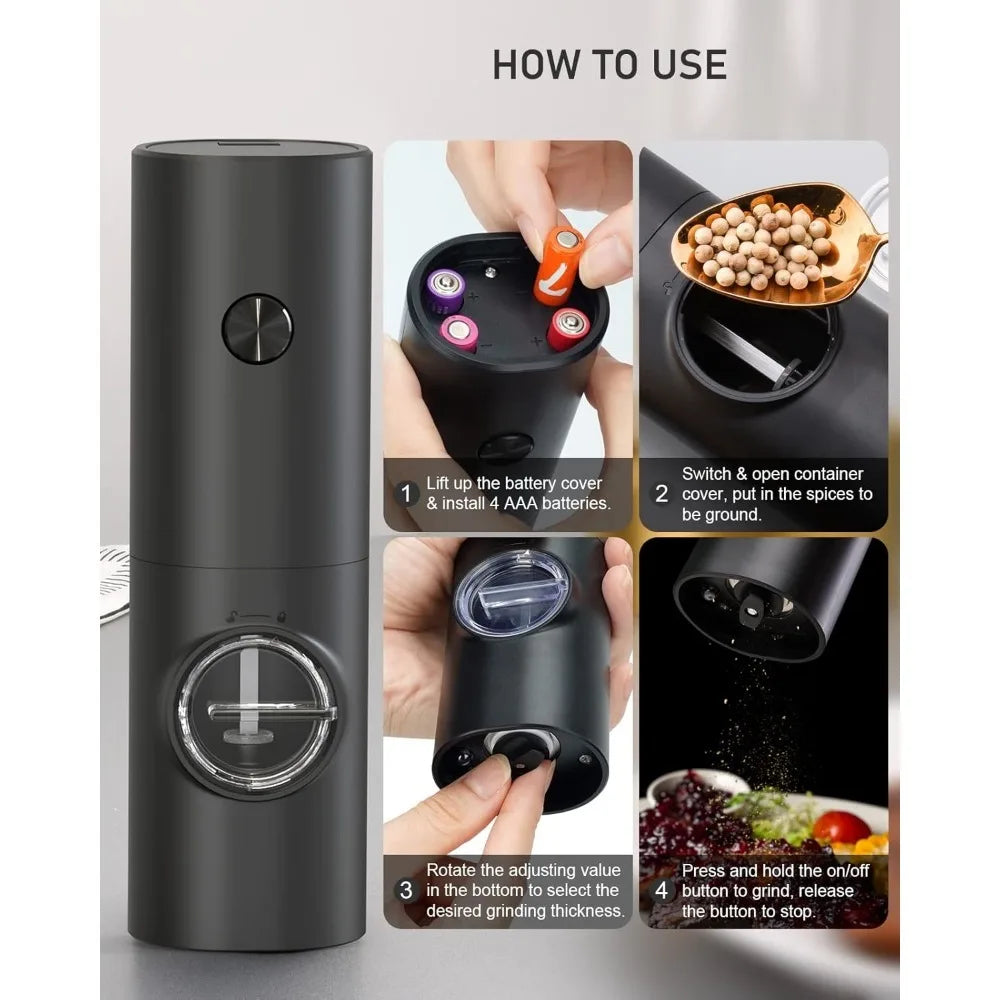 Electric Salt and Pepper Grinder - Battery Powered with Adjustable Coarseness