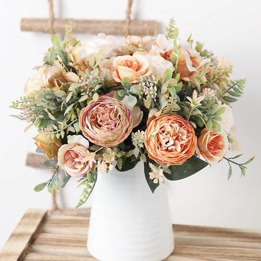 Neutral Tones Silk Roses Artificial Floral Arrangement