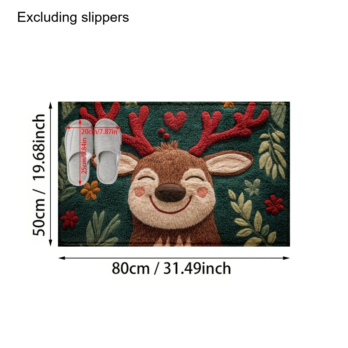 Cute Christmas Deer Microfiber Rug for Bathroom and Bedroom