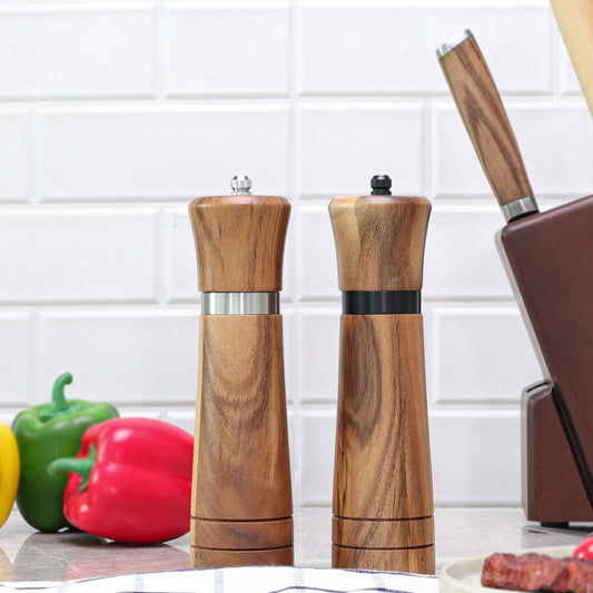 Wooden Salt and Pepper Grinder Mill Set – With Spare Ceramic Core and Cleaning Brush