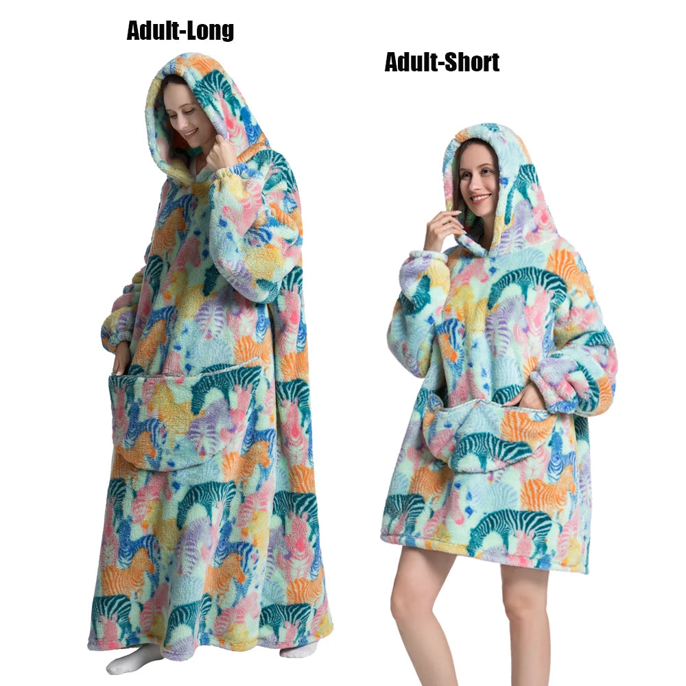 Oversized Plush Fleece Blanket Hoodie with Sleeves – Warm Homewear Comfort