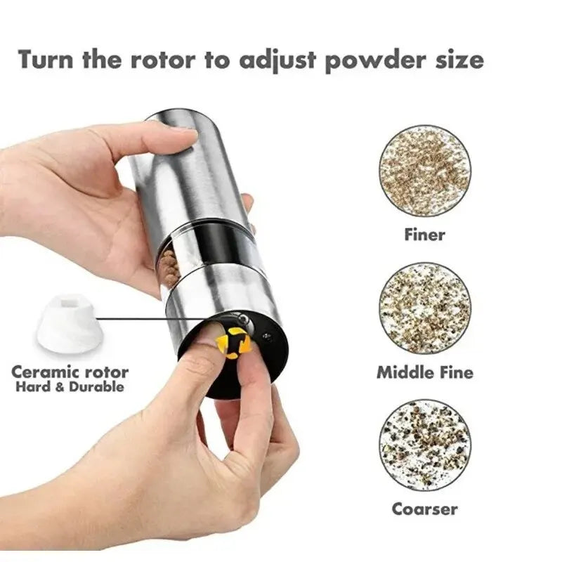 Stainless Steel Electric Pepper and Salt Grinder – Adjustable Coarseness for Kitchen and BBQ