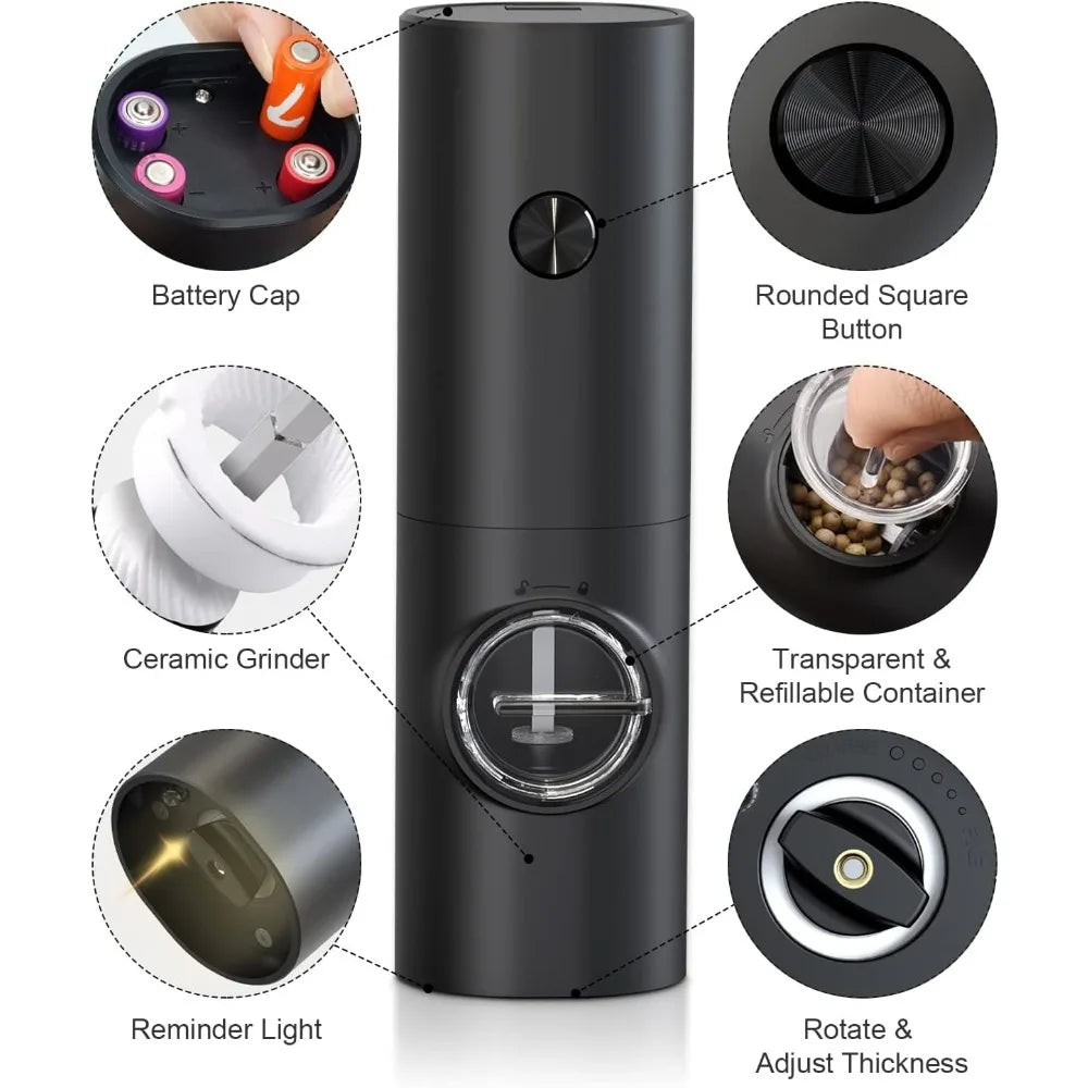 Electric Salt and Pepper Grinder - Battery Powered with Adjustable Coarseness