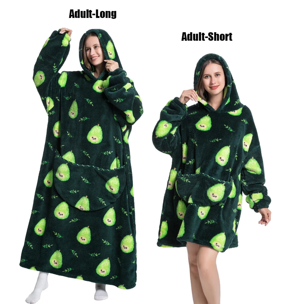 Oversized Plush Fleece Blanket Hoodie with Sleeves – Warm Homewear Comfort