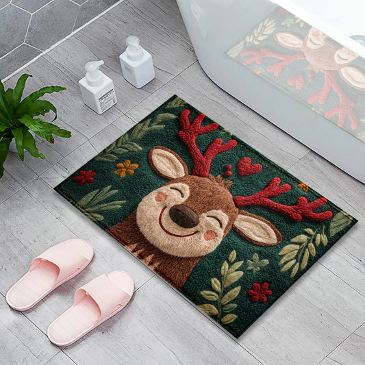 Cute Christmas Deer Microfiber Rug for Bathroom and Bedroom