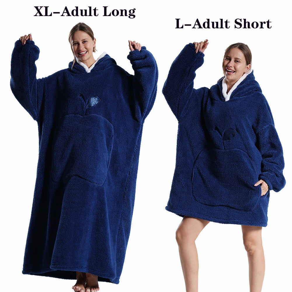 Oversized Plush Fleece Blanket Hoodie with Sleeves – Warm Homewear Comfort