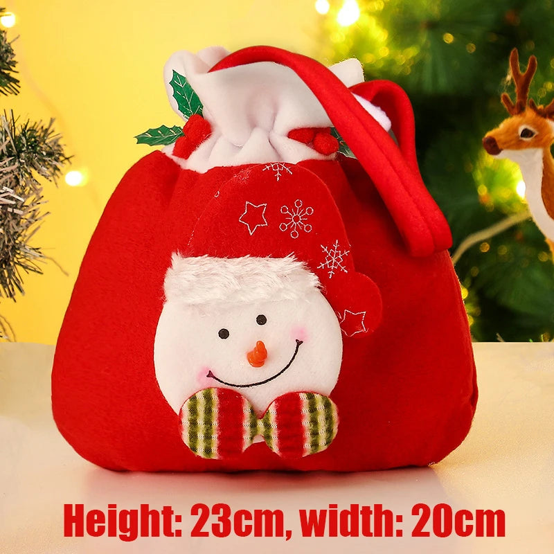 4PCS Christmas Flannel Drawstring Gift Bags with Santa