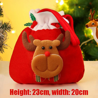 4PCS Christmas Flannel Drawstring Gift Bags with Santa