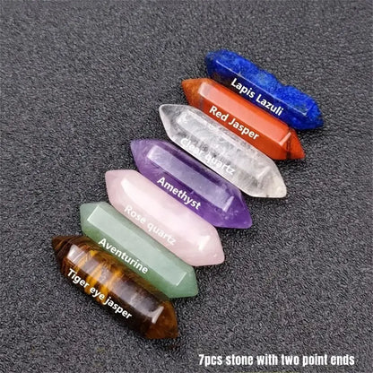 14PCS Quartz Crystal Chakra Healing Stones Set – Rose Quartz and Hexagon Gems for Meditation and Décor