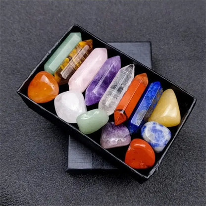 14PCS Quartz Crystal Chakra Healing Stones Set – Rose Quartz and Hexagon Gems for Meditation and Décor