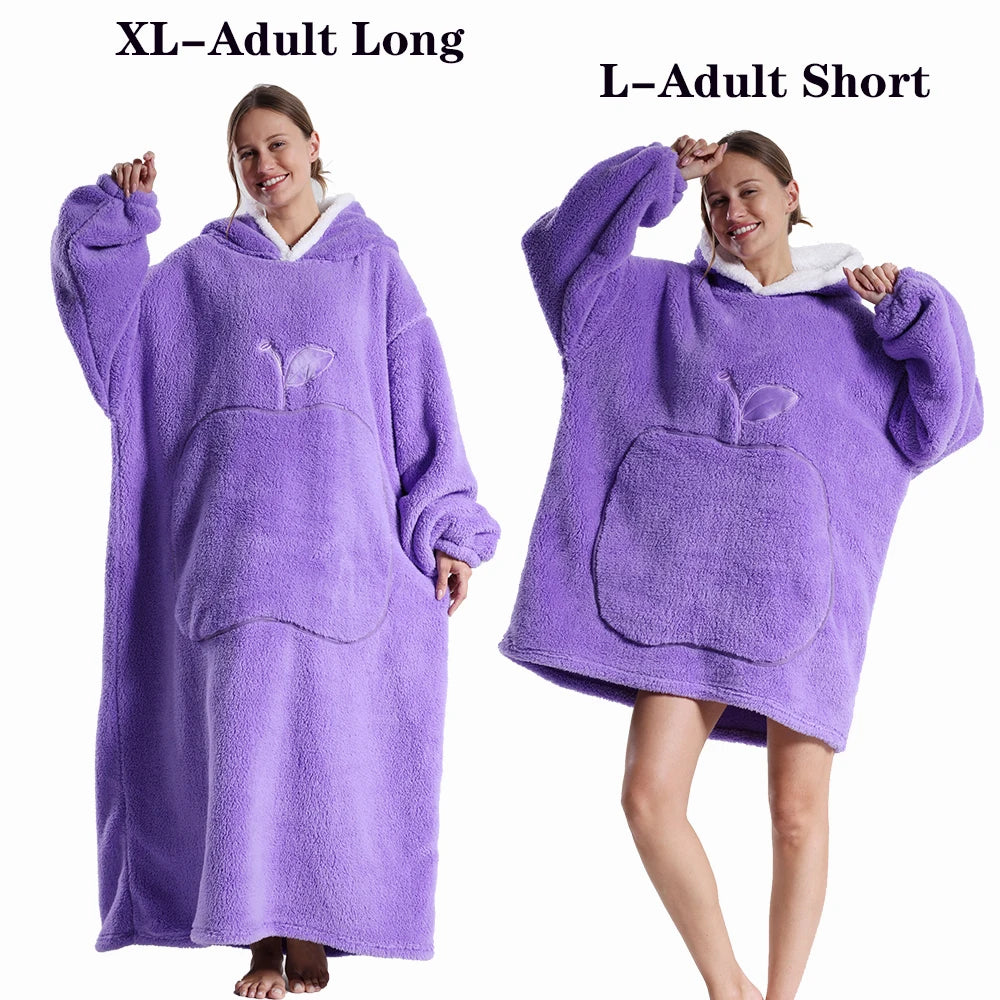 Oversized Plush Fleece Blanket Hoodie with Sleeves – Warm Homewear Comfort