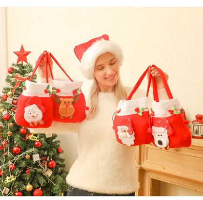 4PCS Christmas Flannel Drawstring Gift Bags with Santa