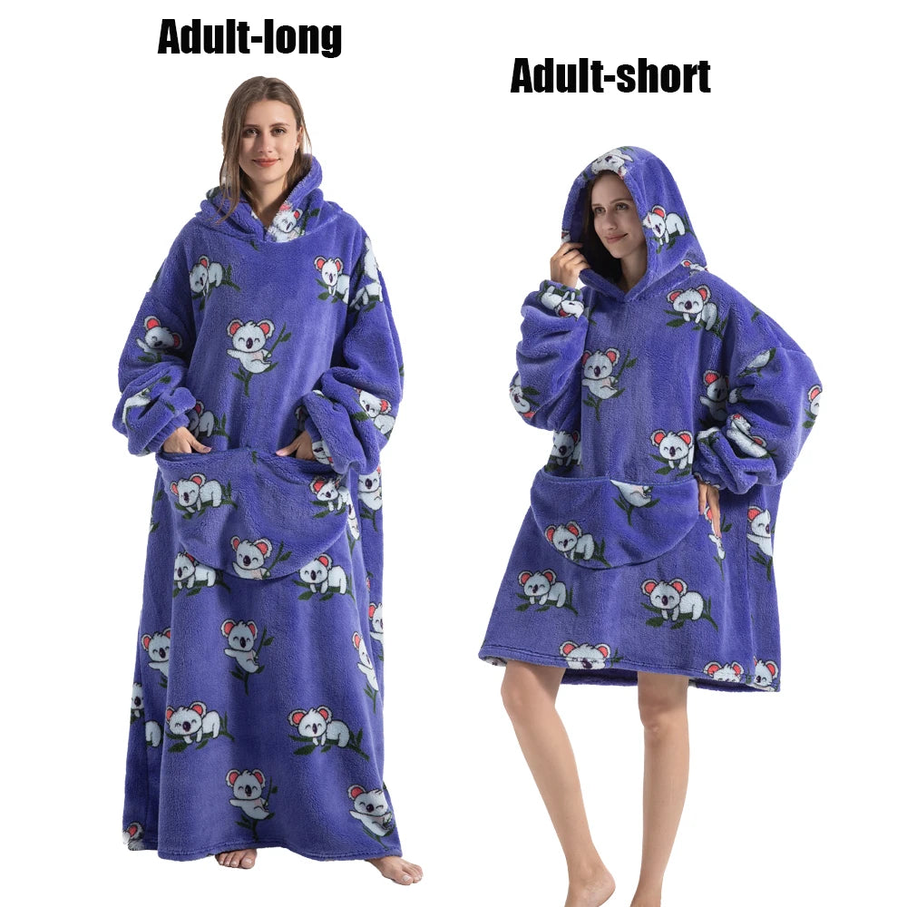 Oversized Plush Fleece Blanket Hoodie with Sleeves – Warm Homewear Comfort