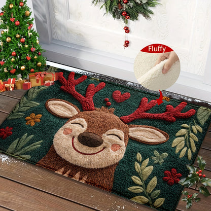 Cute Christmas Deer Microfiber Rug for Bathroom and Bedroom
