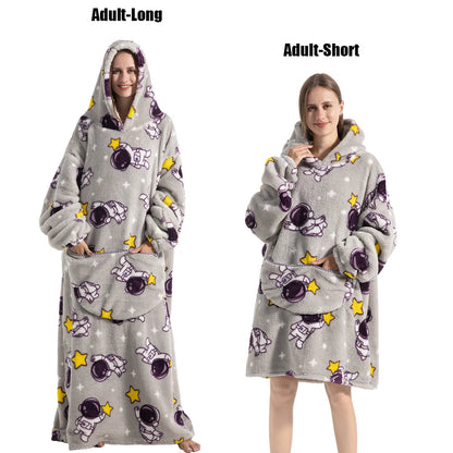 Oversized Plush Fleece Blanket Hoodie with Sleeves – Warm Homewear Comfort