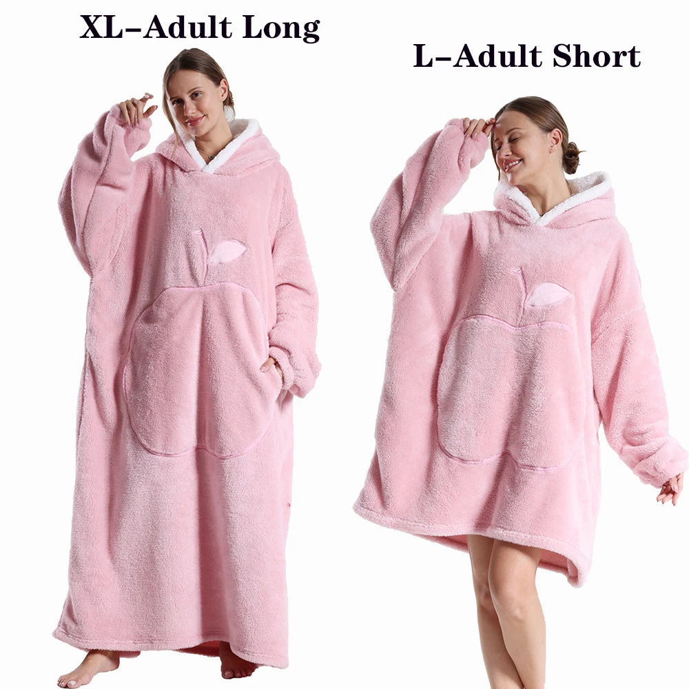 Oversized Plush Fleece Blanket Hoodie with Sleeves – Warm Homewear Comfort