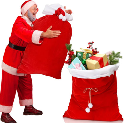 Santa’s Red Velvet Drawstring Christmas Gift Bag