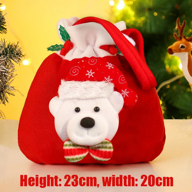 4PCS Christmas Flannel Drawstring Gift Bags with Santa