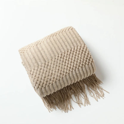 Chunky Knitted Throw Blanket with Tassels – Oversized Farmhouse Luxury Comfort
