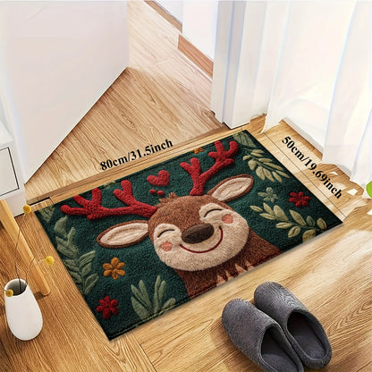 Cute Christmas Deer Microfiber Rug for Bathroom and Bedroom