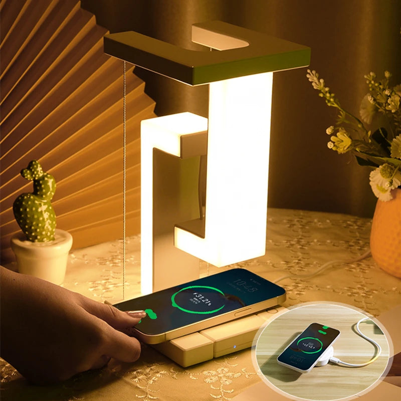Floating Decorative Lamp with Wireless Charger – Modern Light for Bedroom and Office 10W