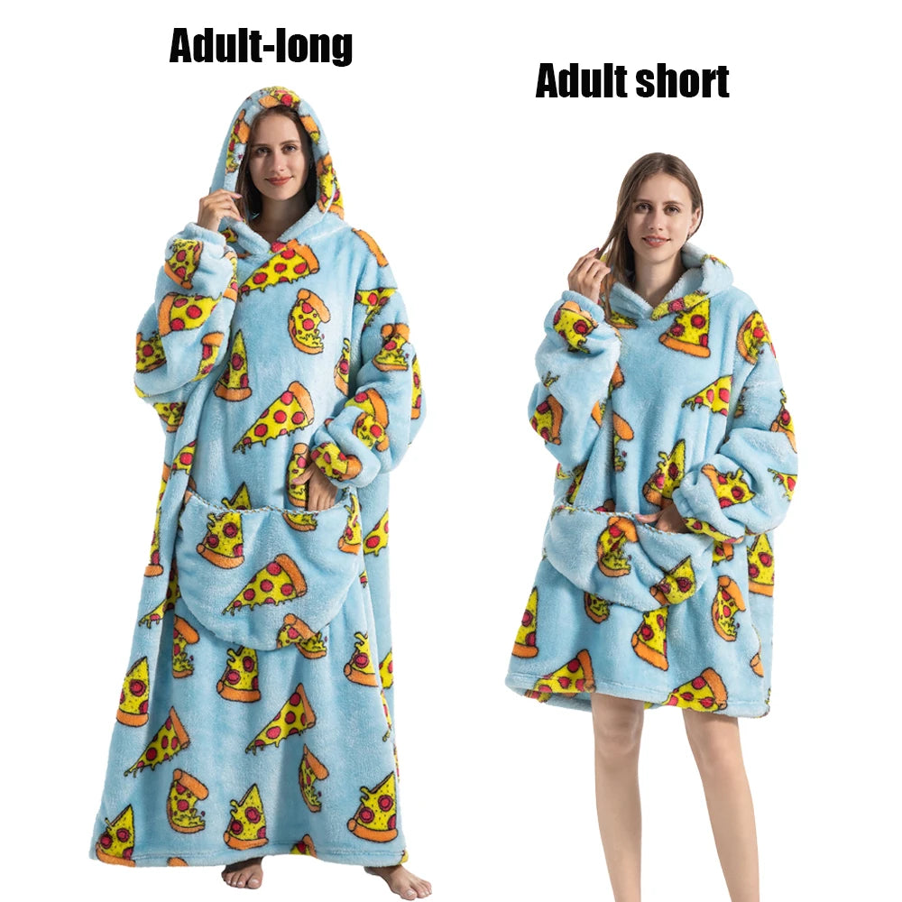 Oversized Plush Fleece Blanket Hoodie with Sleeves – Warm Homewear Comfort
