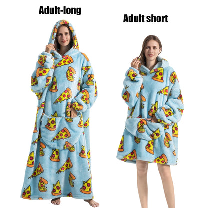 Oversized Plush Fleece Blanket Hoodie with Sleeves – Warm Homewear Comfort