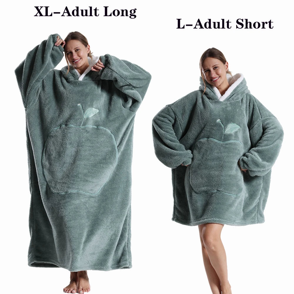 Oversized Plush Fleece Blanket Hoodie with Sleeves – Warm Homewear Comfort