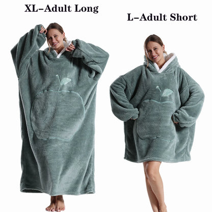 Oversized Plush Fleece Blanket Hoodie with Sleeves – Warm Homewear Comfort