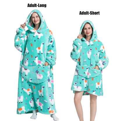 Oversized Plush Fleece Blanket Hoodie with Sleeves – Warm Homewear Comfort